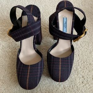 Prada chunky Mary Jane heels with big buckle 38 1/2 worn once